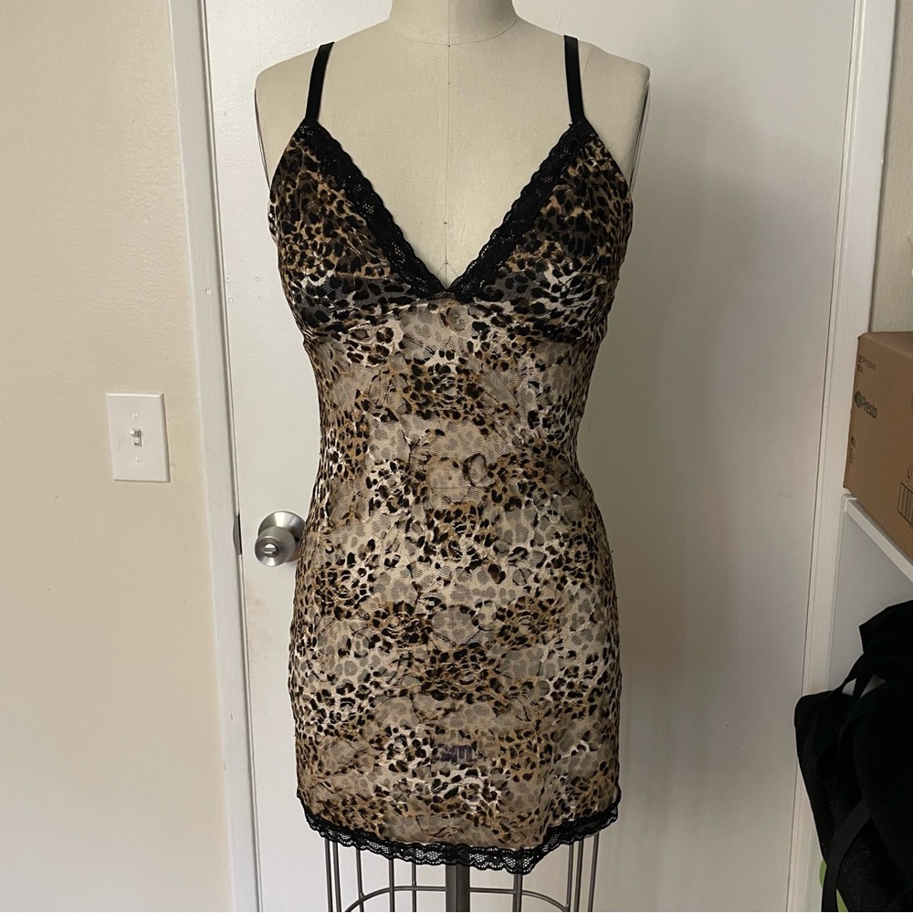VENUS vintage cheetah Leopard print lace bodycon mesh dress